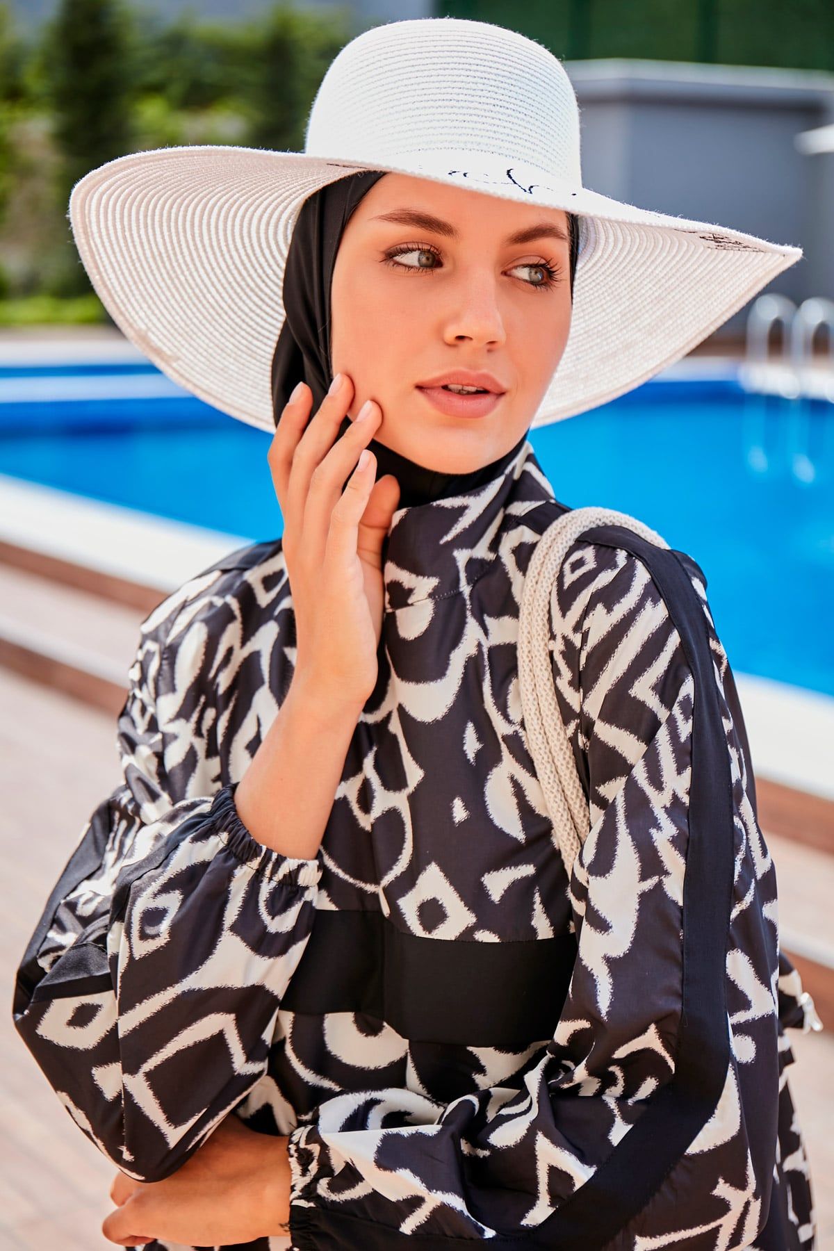 Woven Black Burkini Modest Swimwear R2304