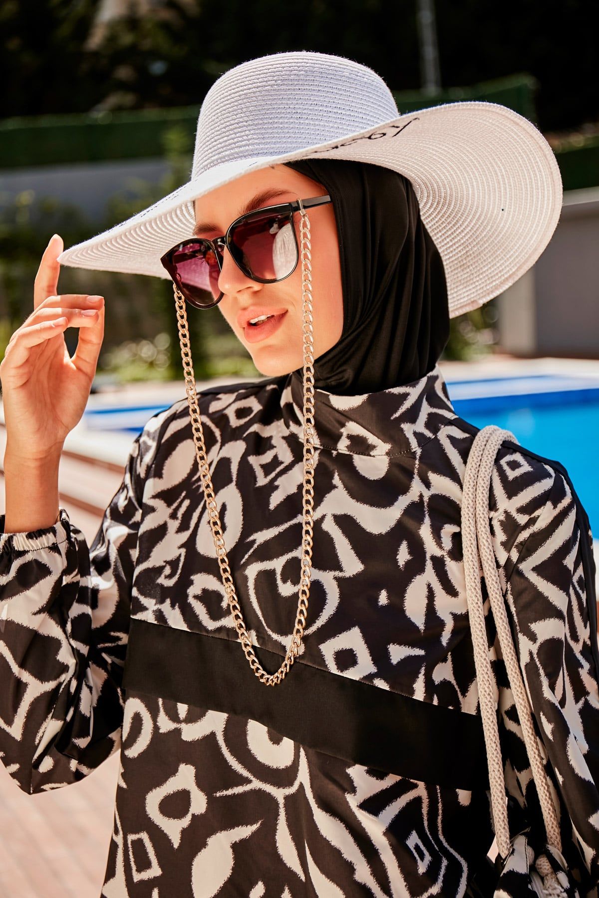 Woven Black Burkini Modest Swimwear R2304