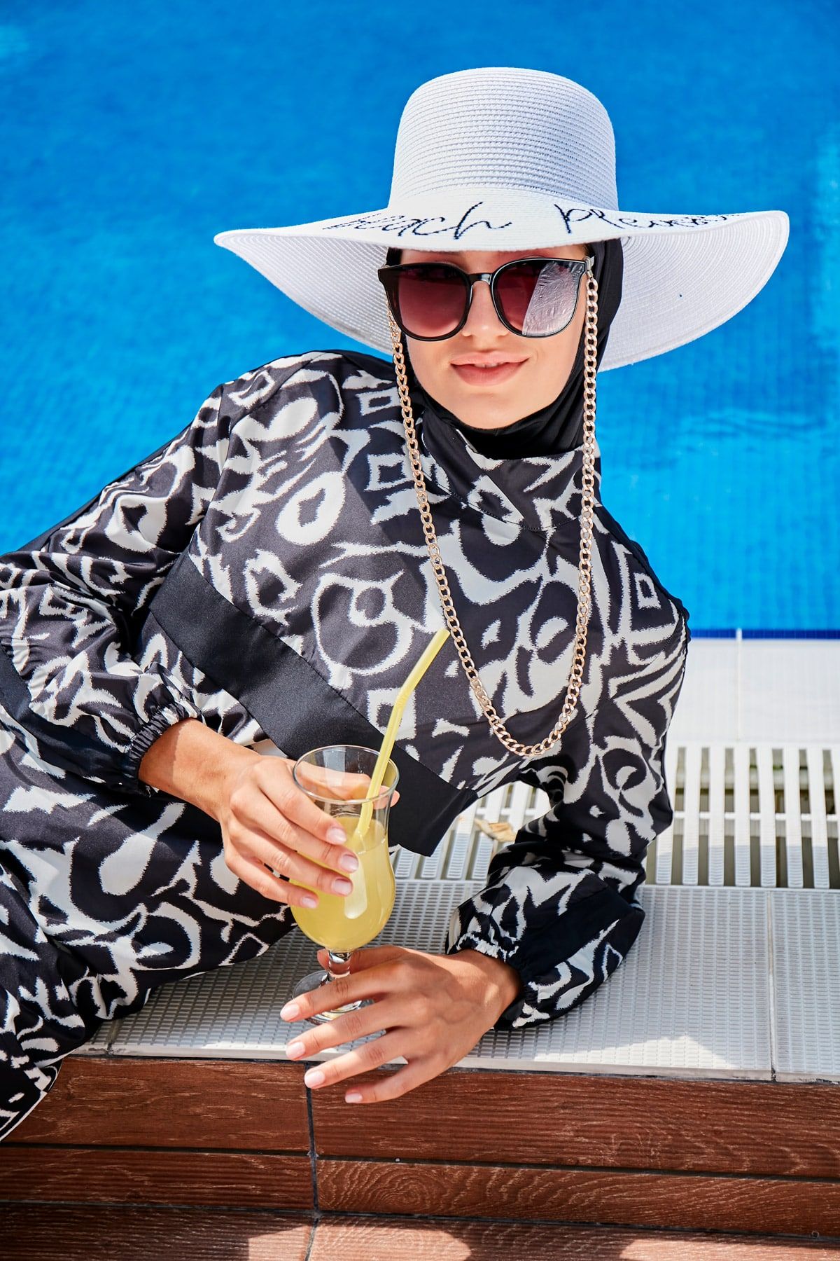 Woven Black Burkini Modest Swimwear R2304