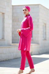 Fully Covered Fuchsia Lycra Burkini Modest Swimwear Set – 4 Piece Model M2008