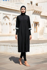 Fully Covered Black Parachute Fabric Burkini Modest Swimwear Set – 3 Piece Model M2032
