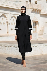 Fully Covered Black Parachute Fabric Burkini Modest Swimwear Set – 3 Piece Model M2032