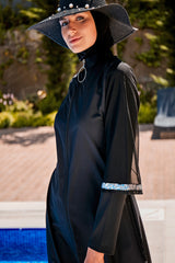 Fully Covered Black Parachute Fabric Burkini Modest Swimwear Set – 3 Piece Model M2032