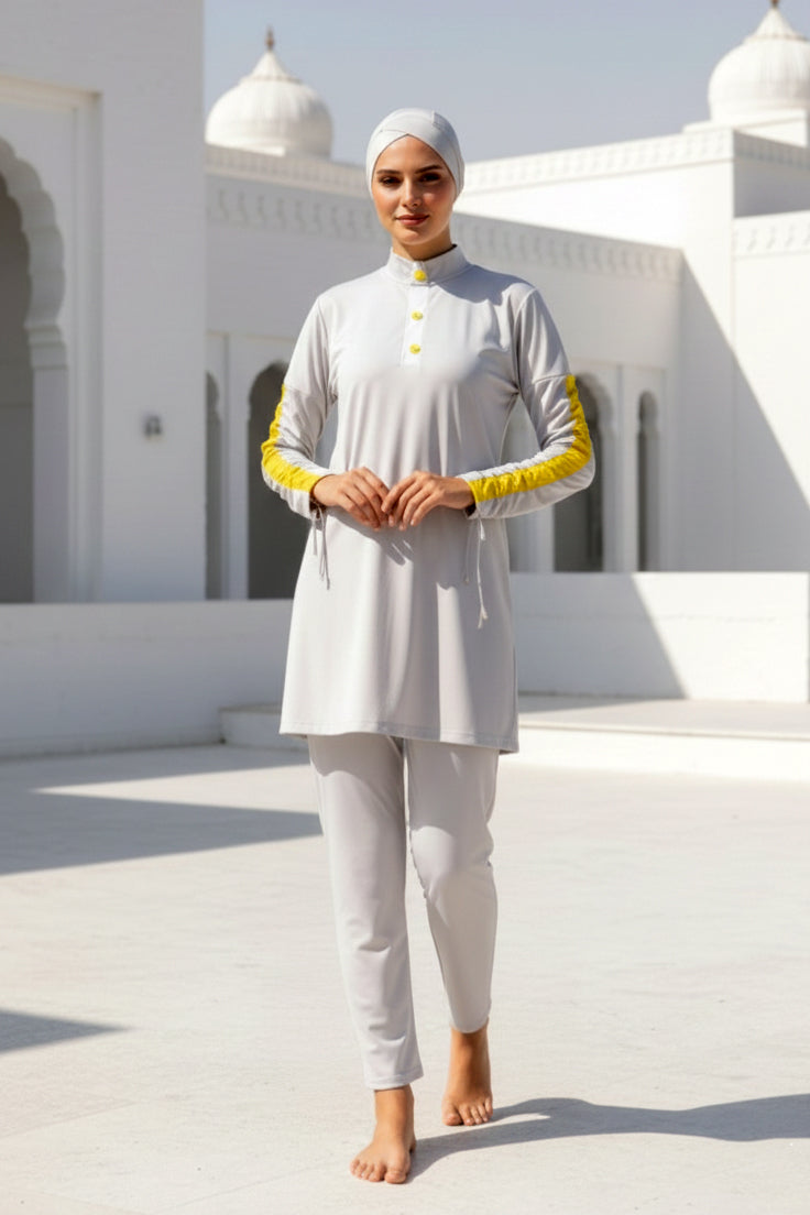 Fully Covered White Lycra Women’s Burkini Modest Swimwear Set – 4 Piece Model M2118