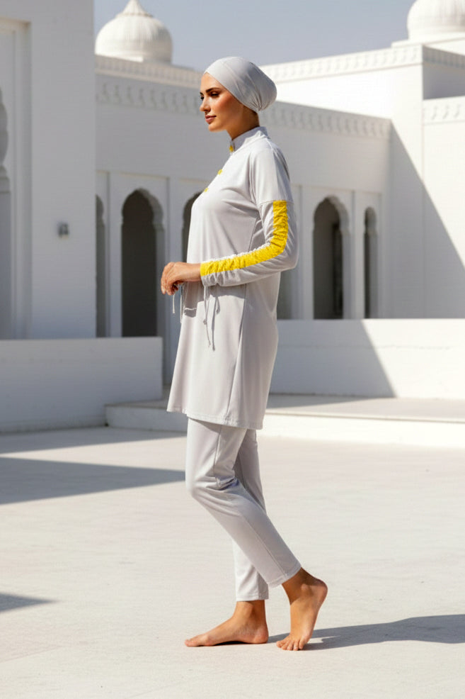 Fully Covered White Lycra Women’s Burkini Modest Swimwear Set – 4 Piece Model M2118