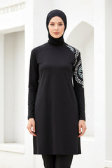 Black 4 Piece Tie-Detail Burkini Set – Full Coverage Modest Swimwear M2225