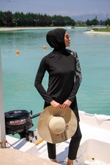 Black 4 Piece Tie-Detail Burkini Set – Full Coverage Modest Swimwear M2225