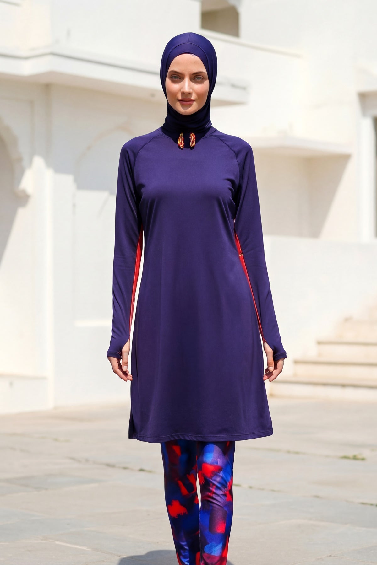 Navy Full Coverage Modest Swimwear Set – 3 Piece Performance Burkini M2231