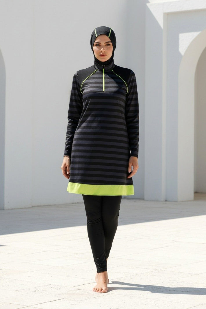 Fully Covered Black Lycra Women’s Burkini Modest Swimwear Set – 3 Piece Model M2232