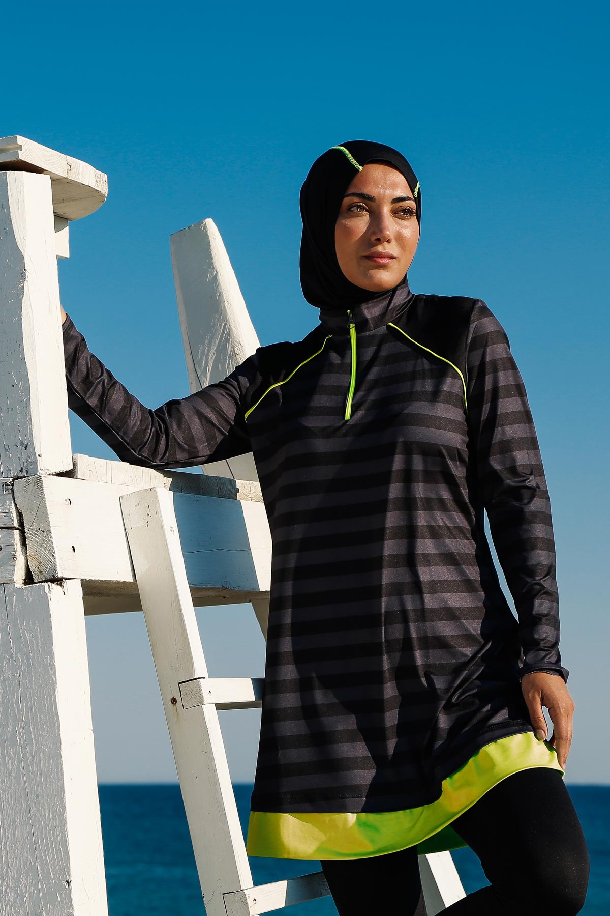 Fully Covered Black Lycra Women’s Burkini Modest Swimwear Set – 3 Piece Model M2232