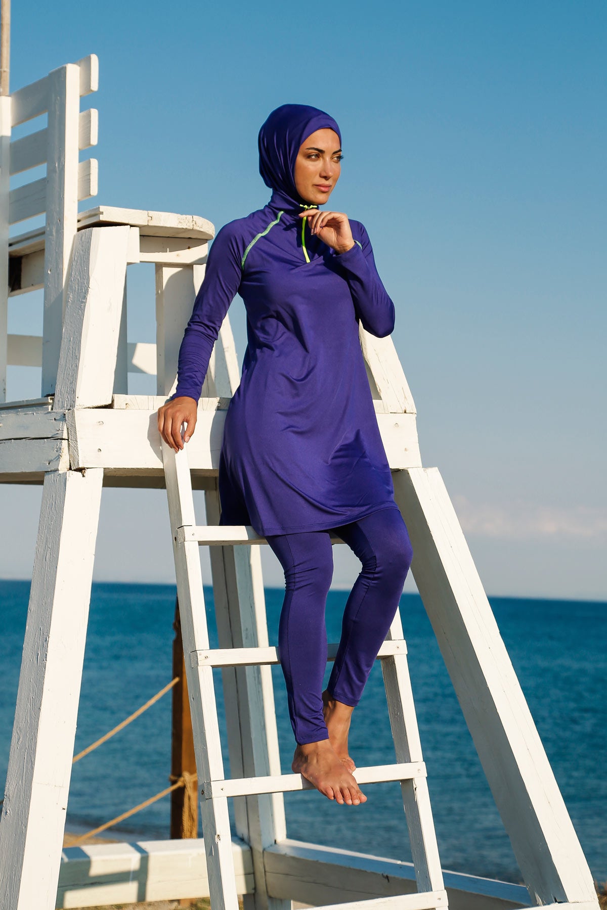 Fully Covered Royal Blue Lycra Burkini Modest Swimwear Set – 3 Piece Model M2233