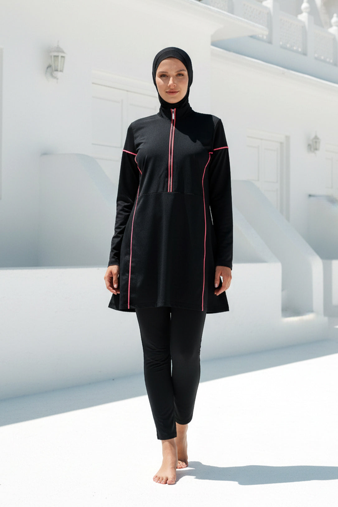 Fully Covered Black Parachute Fabric Burkini Modest Swimwear Set – 3 Piece Model M2271