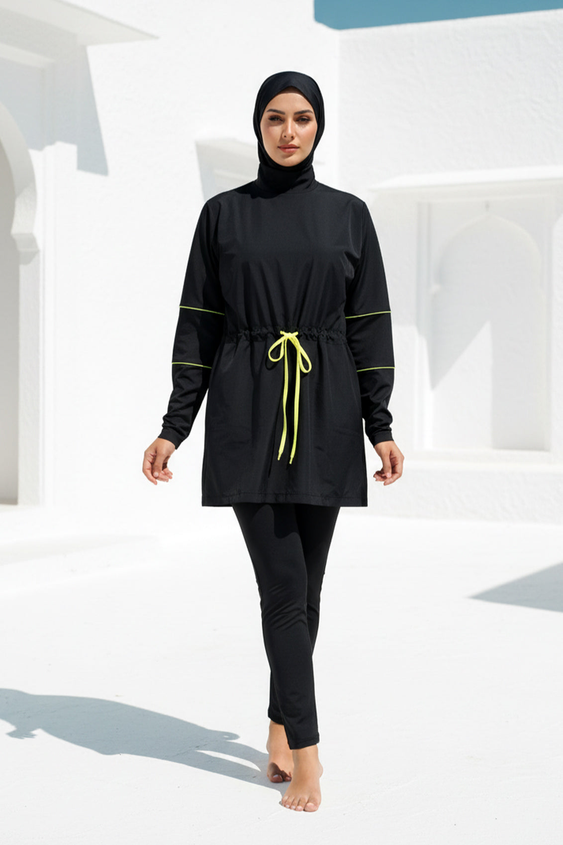 3 Piece Neon Trim Burkini Set – Full Coverage Modest Swimwear M2272 Main image