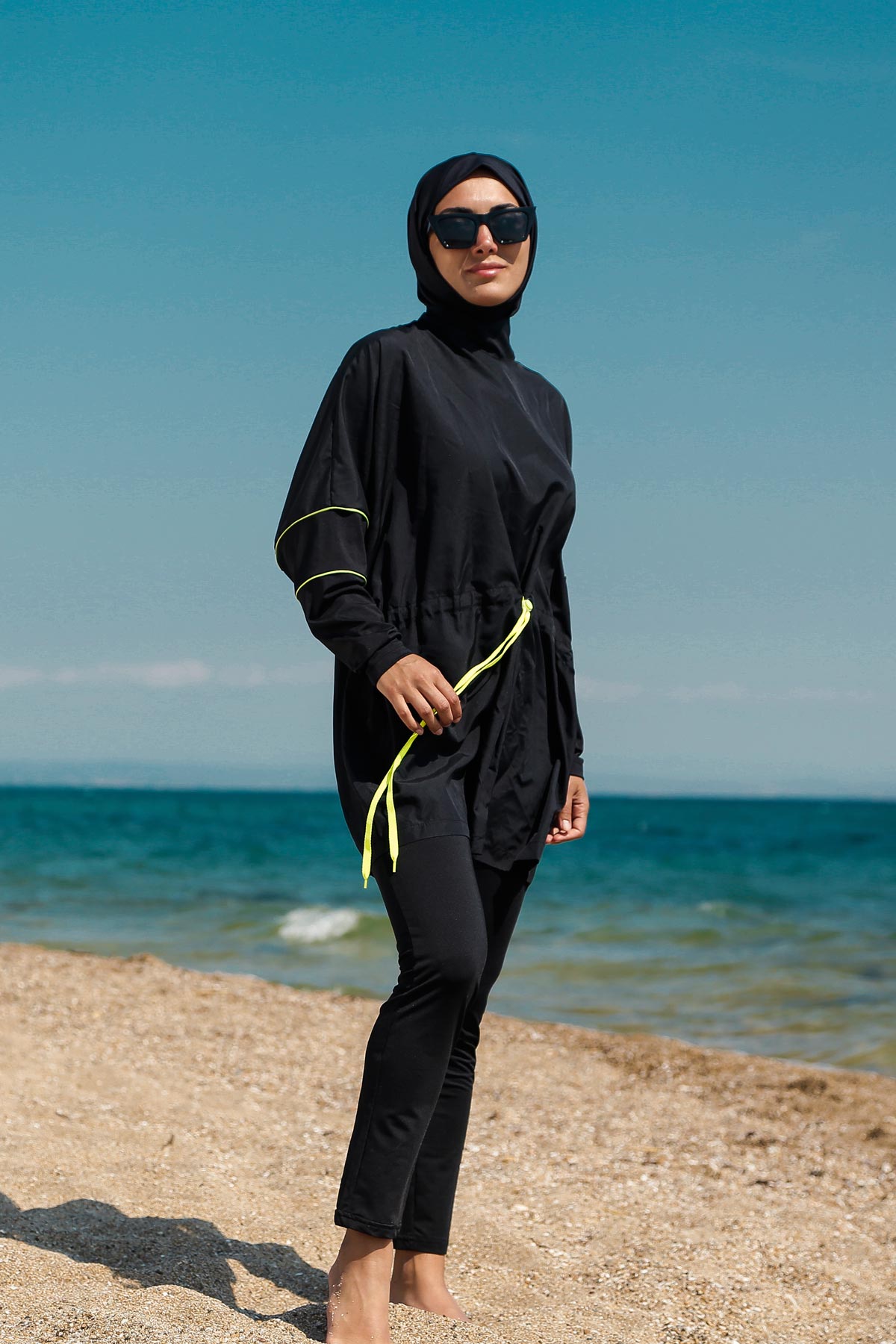 3 Piece Neon Trim Burkini Set – Full Coverage Modest Swimwear M2272