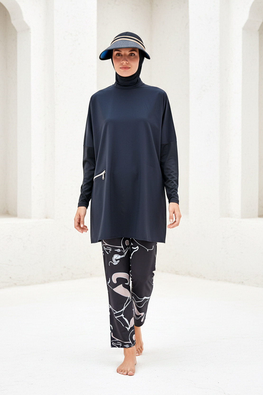 Fully Covered Black Parachute Fabric Women’s Burkini Modest Swimwear Set – Model M2274