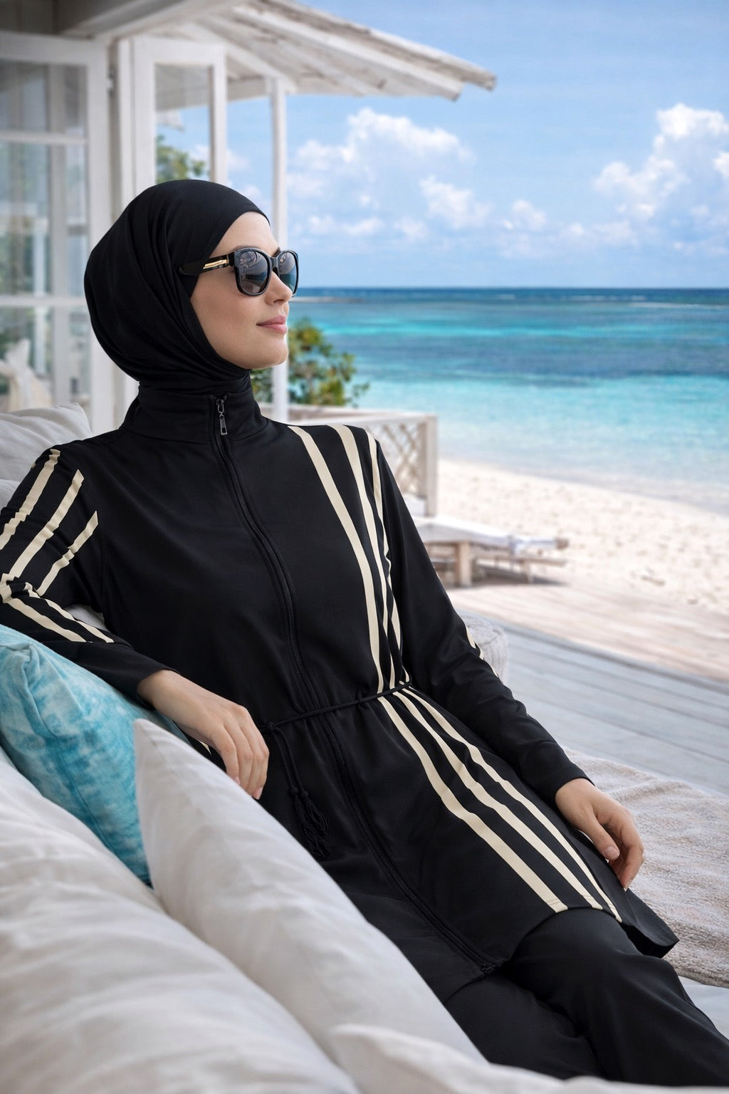 Marina Black Full-Coverage Modest Swimwear Burkini - M2520 Main image
