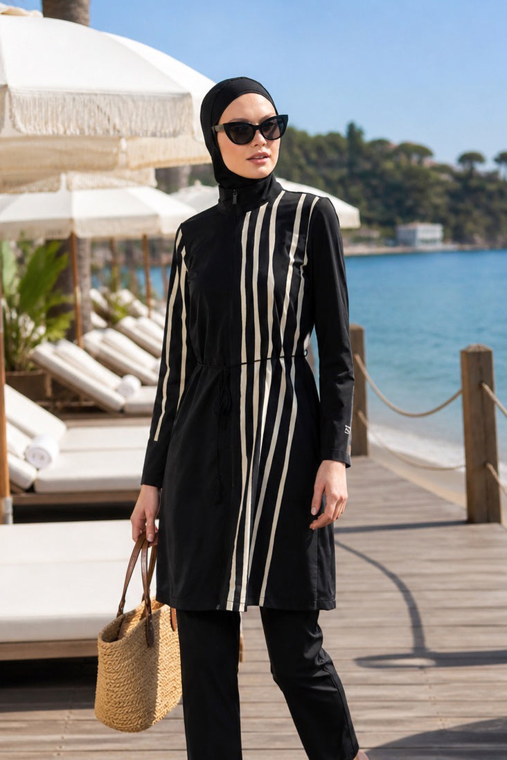 Marina Black Full-Coverage Modest Swimwear Burkini - M2520