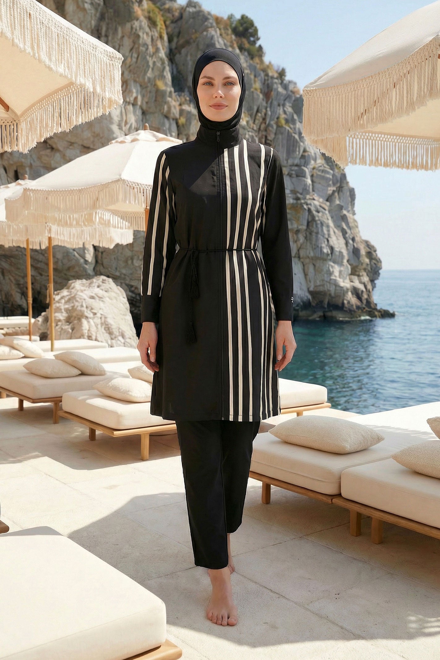 Marina Black Full-Coverage Modest Swimwear Burkini - M2520