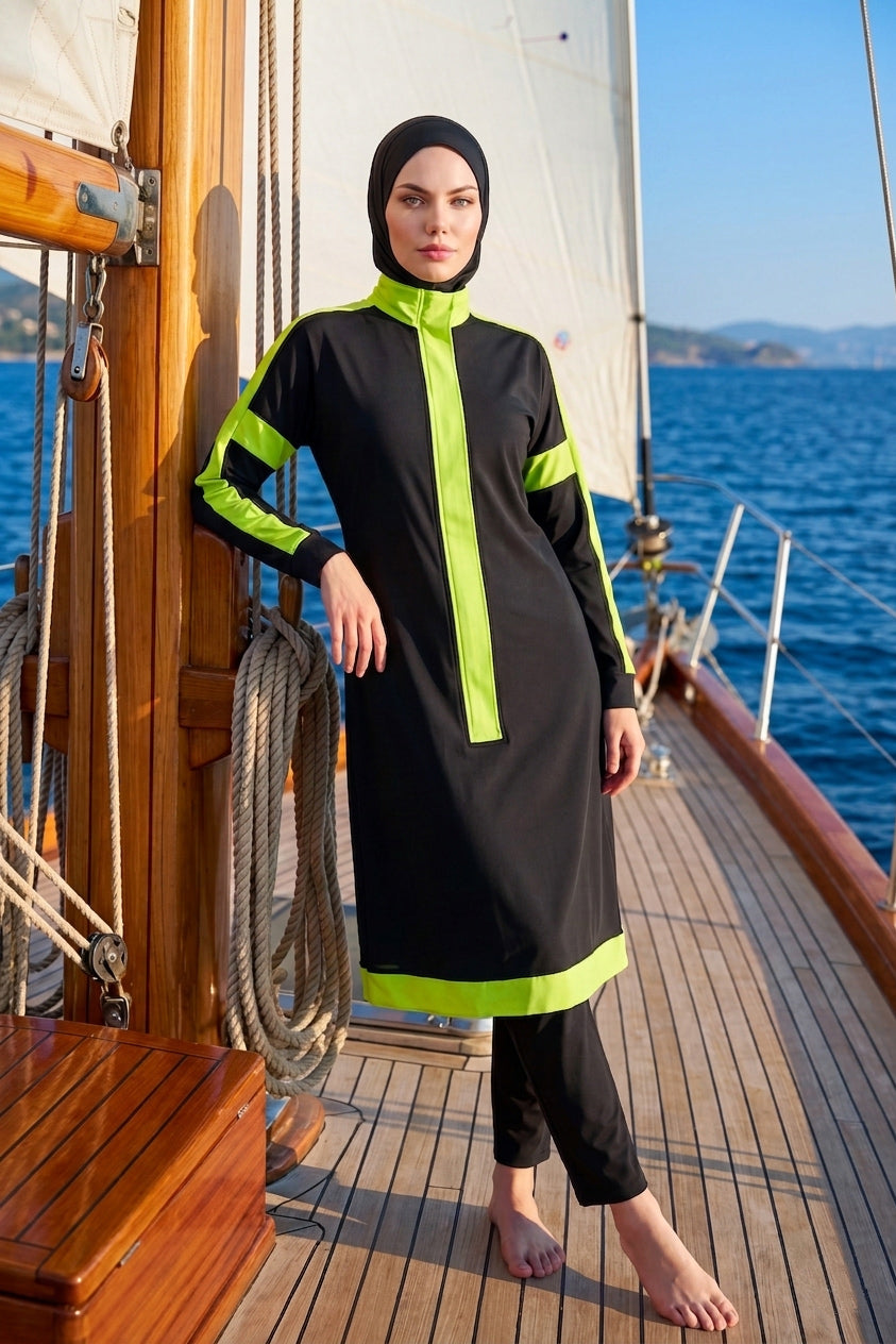 Marina Black Full-Coverage Modest Swimwear Burkini - M2528-1