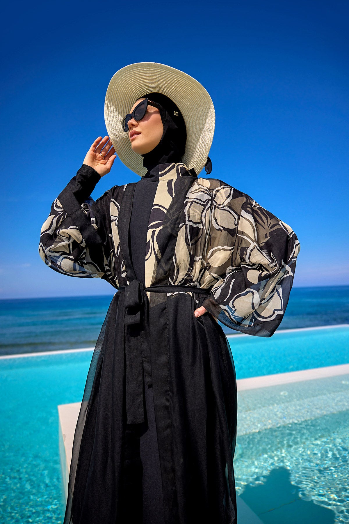 Silky Full Length Modest Kimono Lightweight Elegant Beach Cover P2509