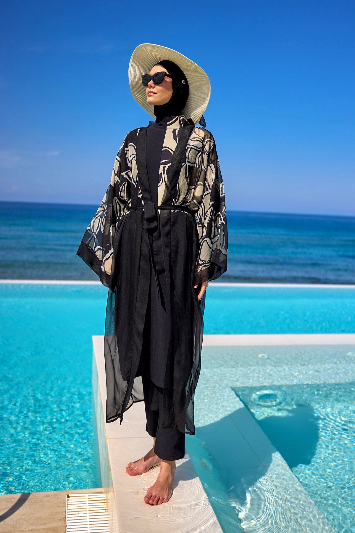Silky Full Length Modest Kimono Lightweight Elegant Beach Cover P2509
