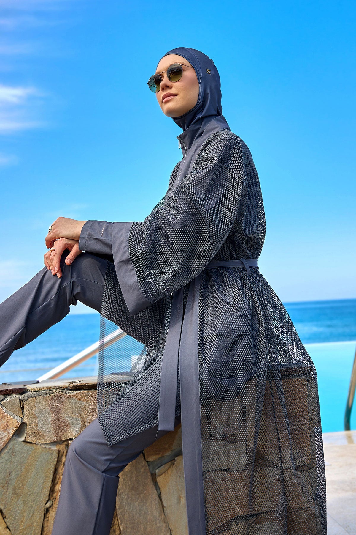 Charcoal Full Length Modest Mesh Kimono – Marina P2501-5