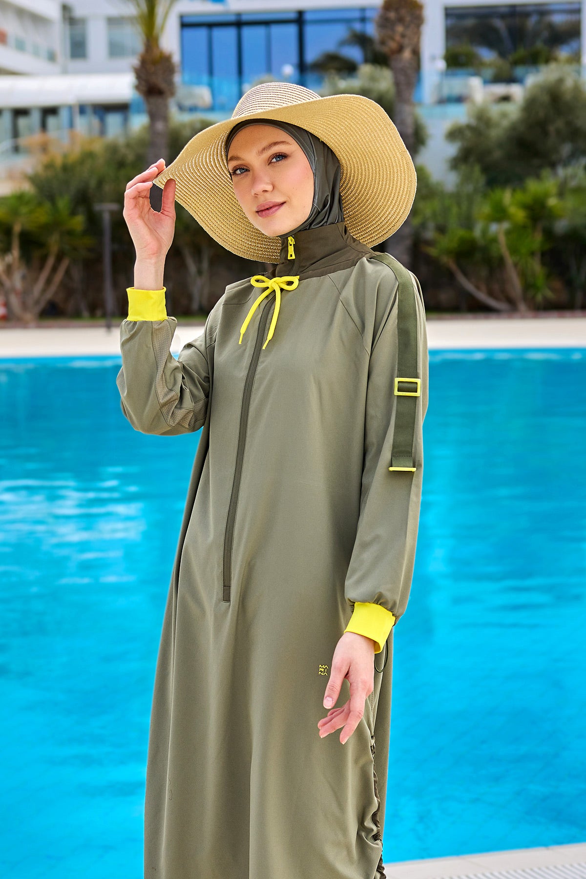 Khaki Full Coverage Swimwear Burkini Set M2524 Main image