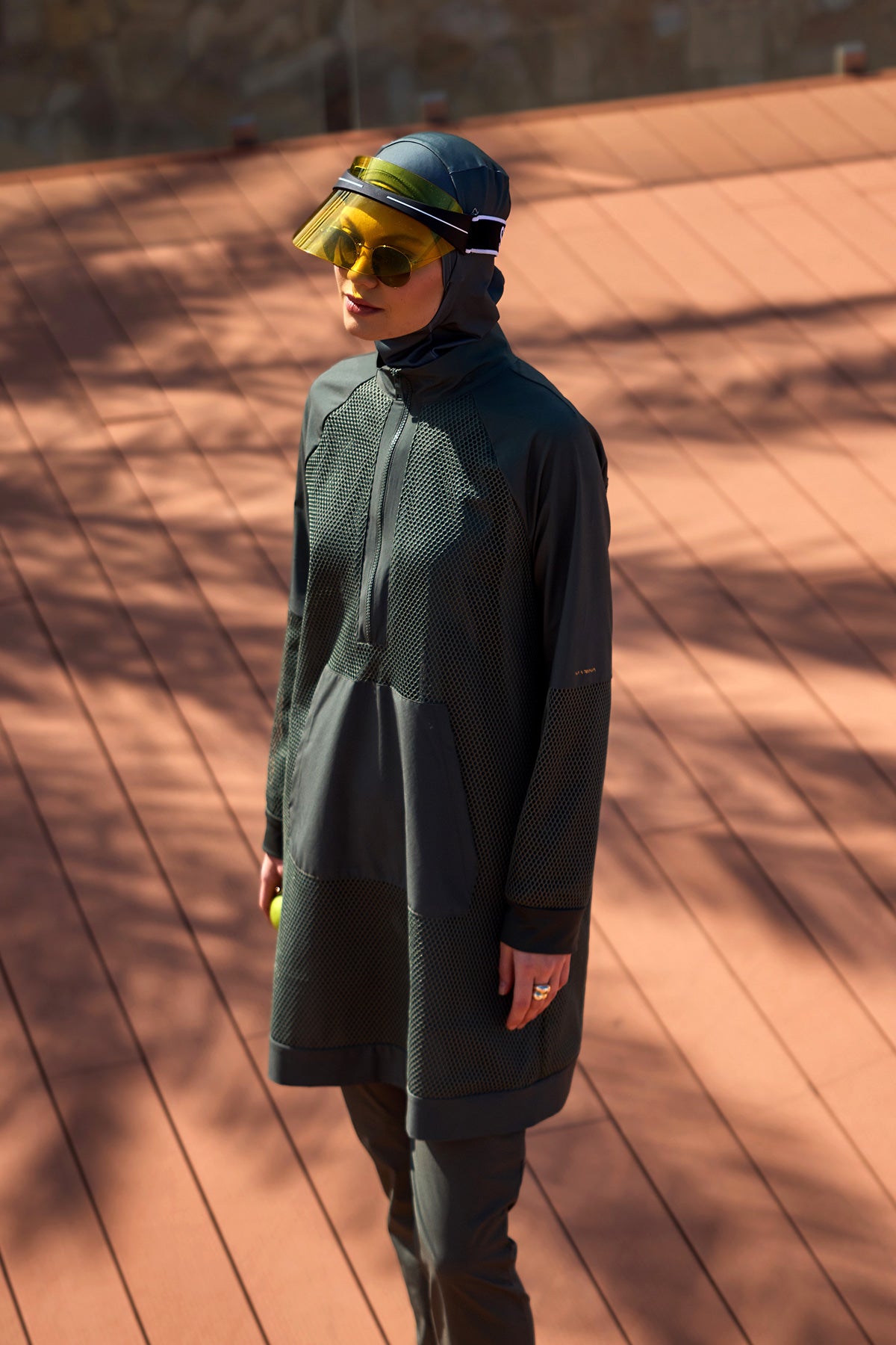 Khaki Full Coverage Tulle Detail Modest Swimwear Burkini Set M2534-3 Main image