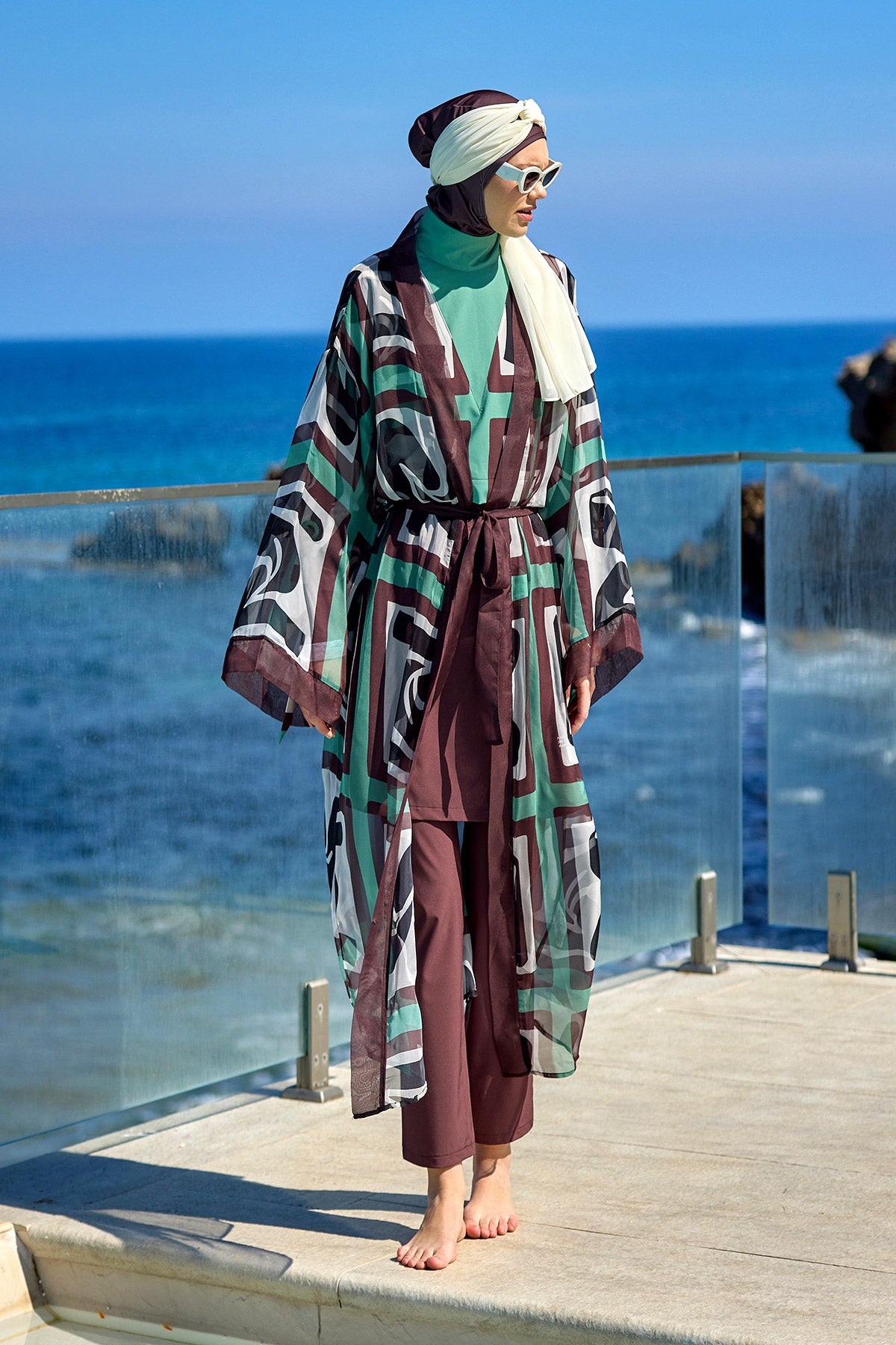 كيمونو حريري بتغطية كاملة ومحتشم – مارينا P2510 بني  صورة ثانوية