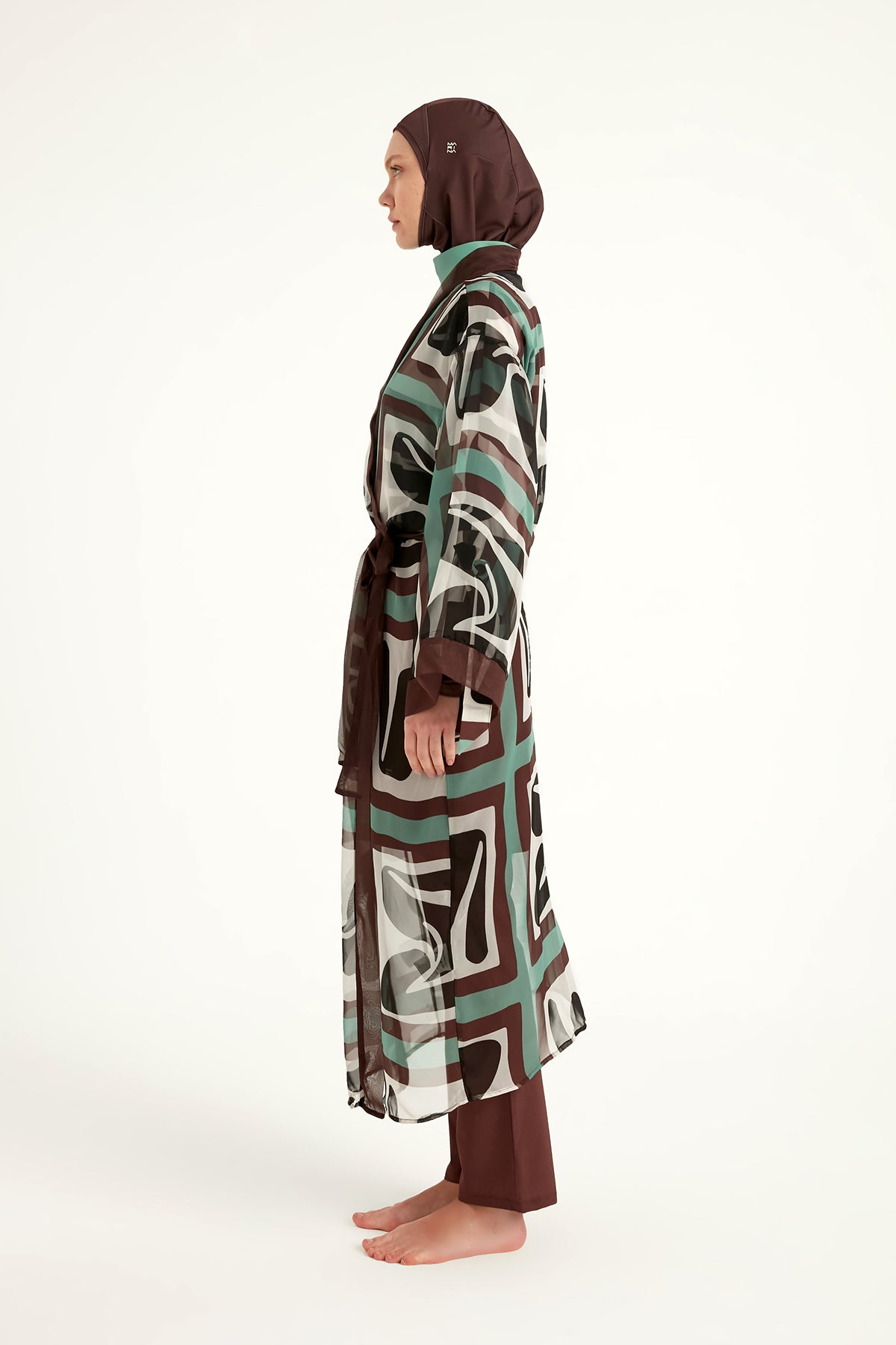 كيمونو حريري بتغطية كاملة ومحتشم – مارينا P2510 بني 
