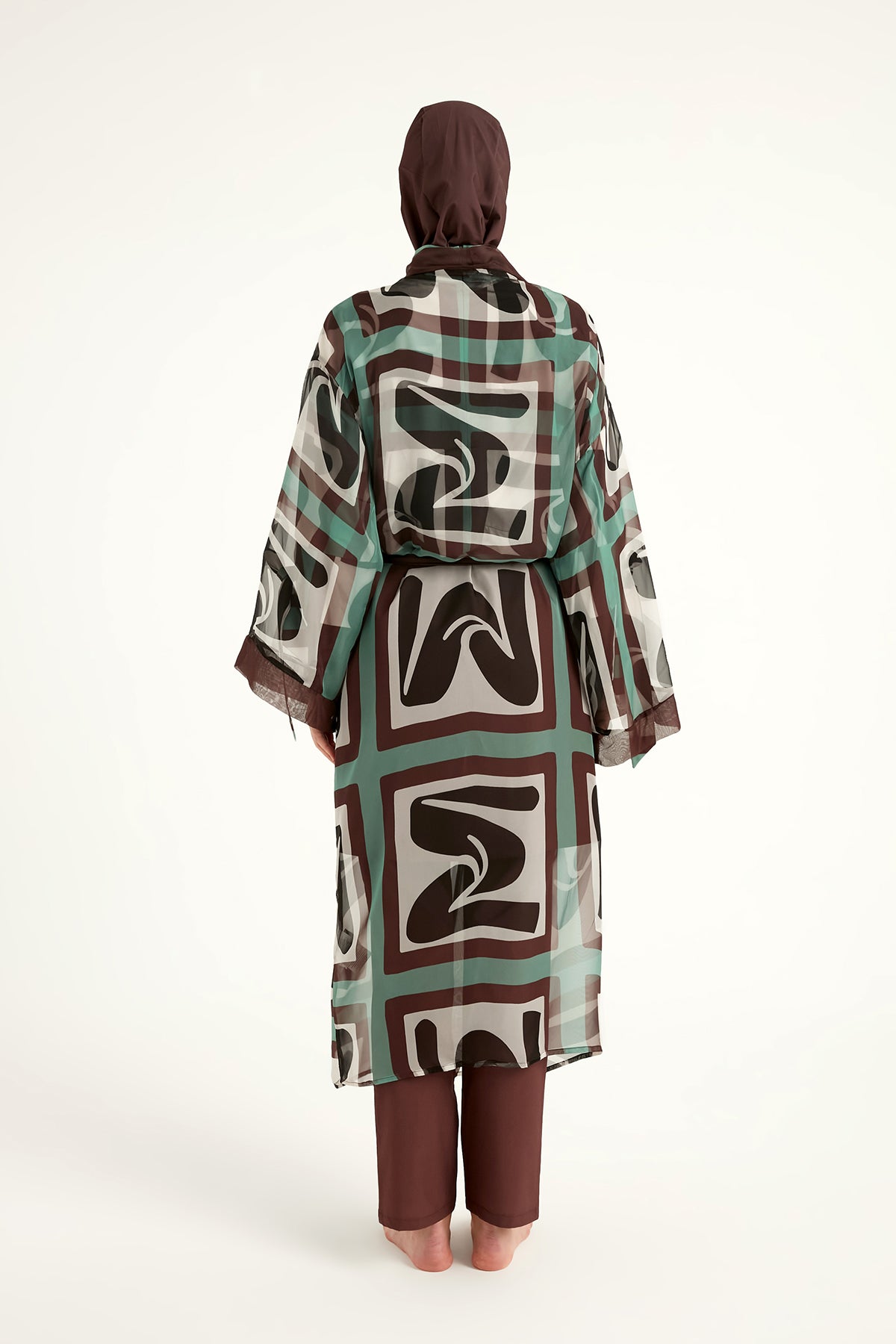 كيمونو حريري بتغطية كاملة ومحتشم – مارينا P2510 بني 