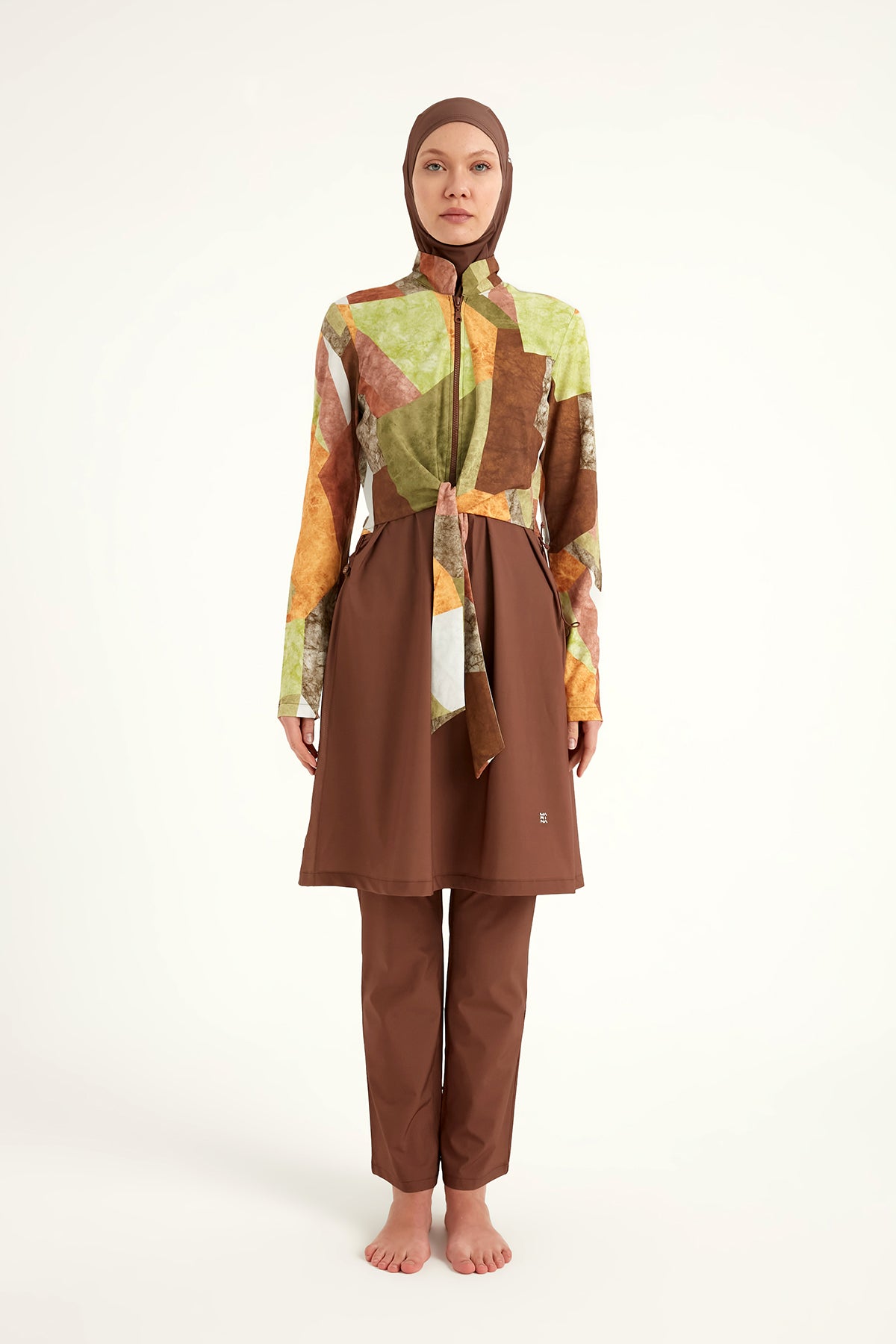 Brown Full Coverage Modest Swimwear Burkini Set M2530-1