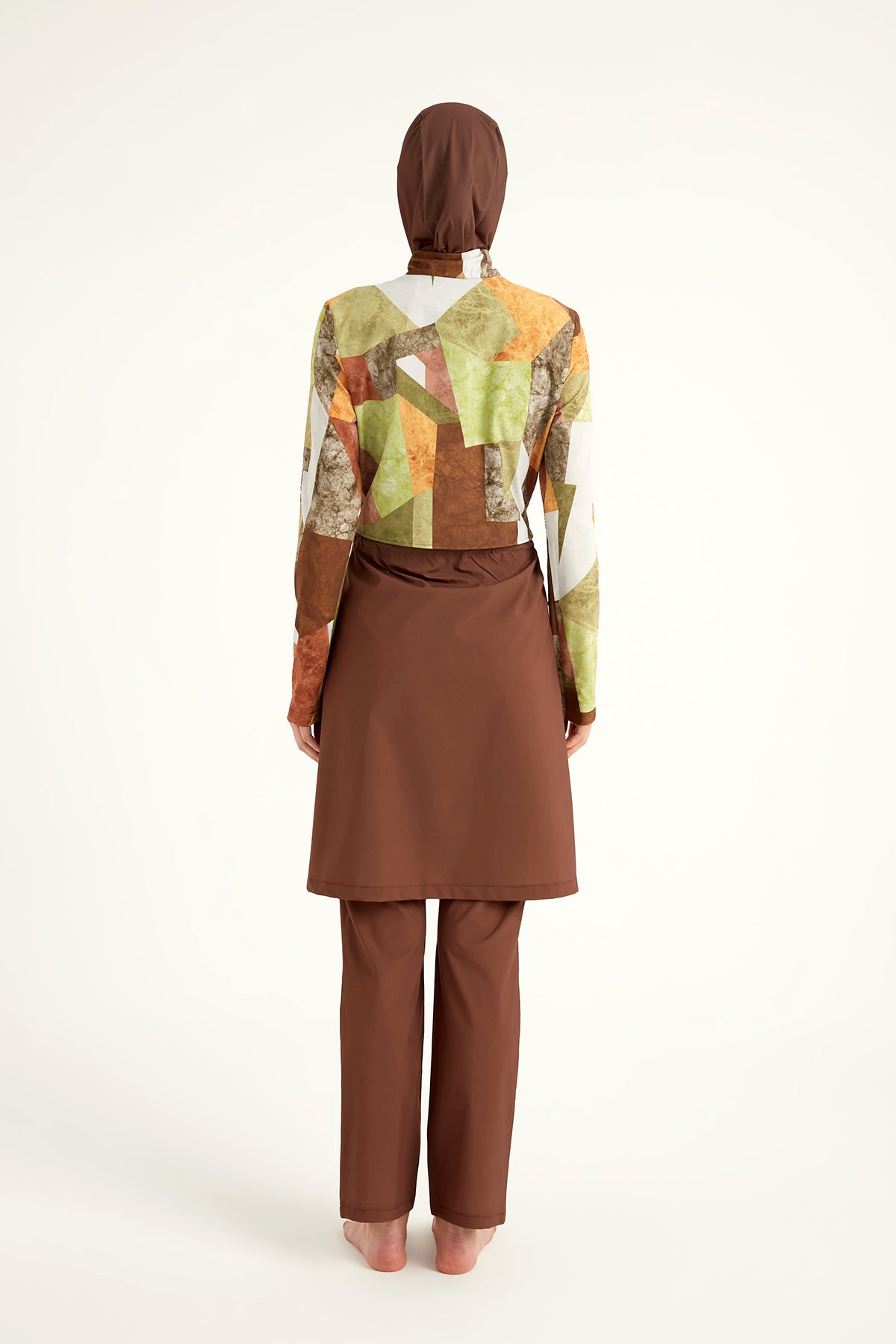 Brown Full Coverage Modest Swimwear Burkini Set M2530-1