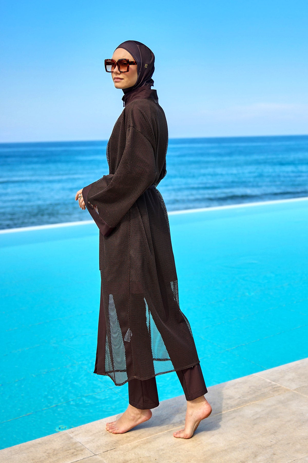 Brown Modest Full Coverage Mesh Kimono – Marina P2501-4