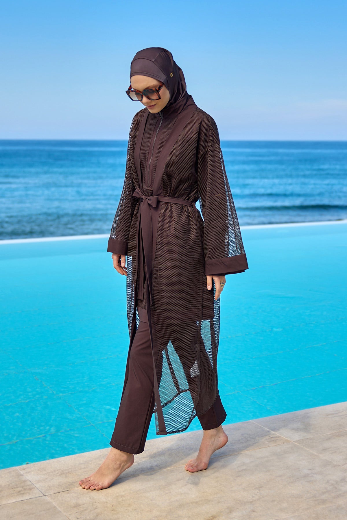 Brown Modest Full Coverage Mesh Kimono – Marina P2501-4