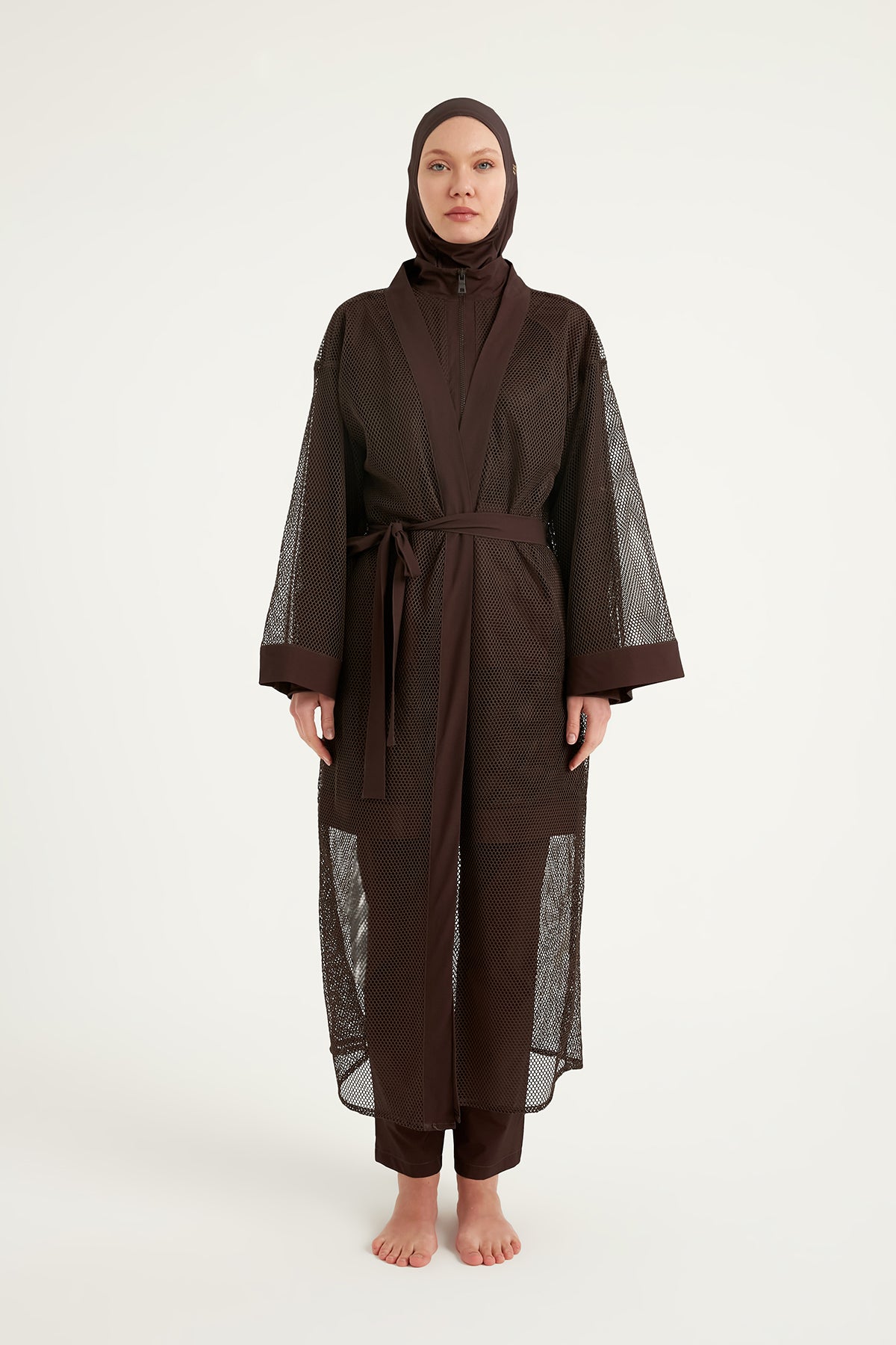 Brown Modest Full Coverage Mesh Kimono – Marina P2501-4