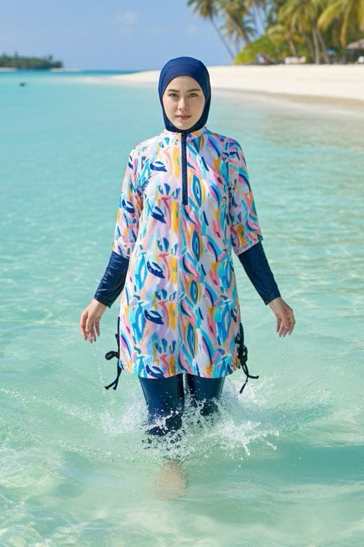 Marina Long Sleeve Girls Swim Set – Abstract Navy G2503