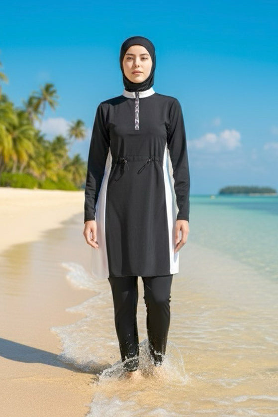 Marina Girl Teen Modest Swimsuit – Black and White G2504 Secondary image