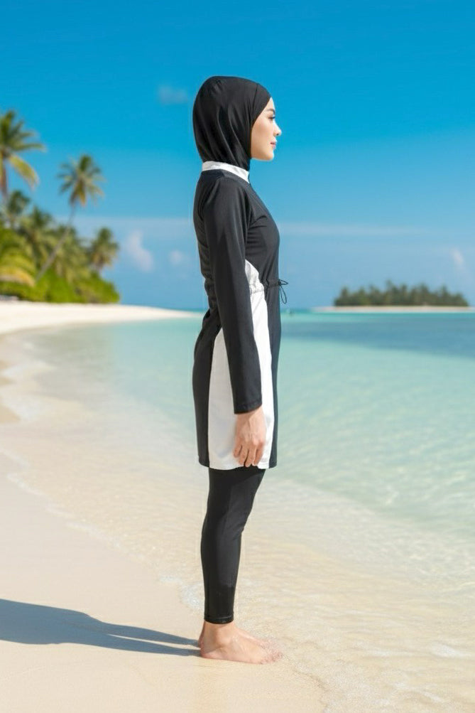 Marina Girl Teen Modest Swimsuit – Black and White G2504