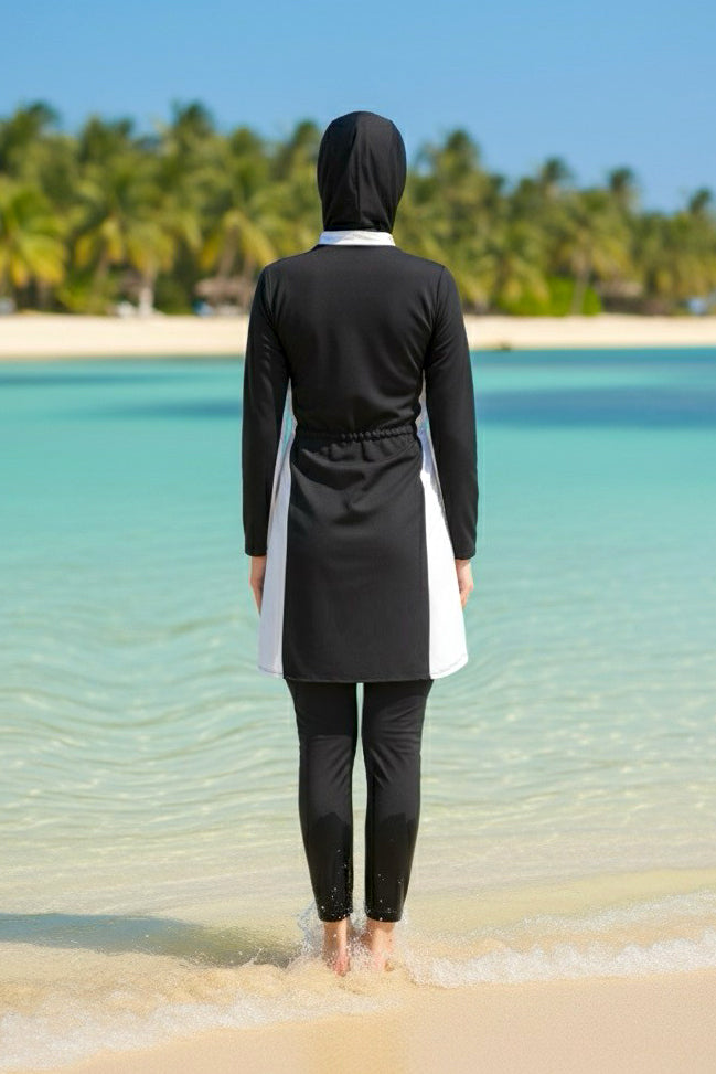 Marina Girl Teen Modest Swimsuit – Black and White G2504