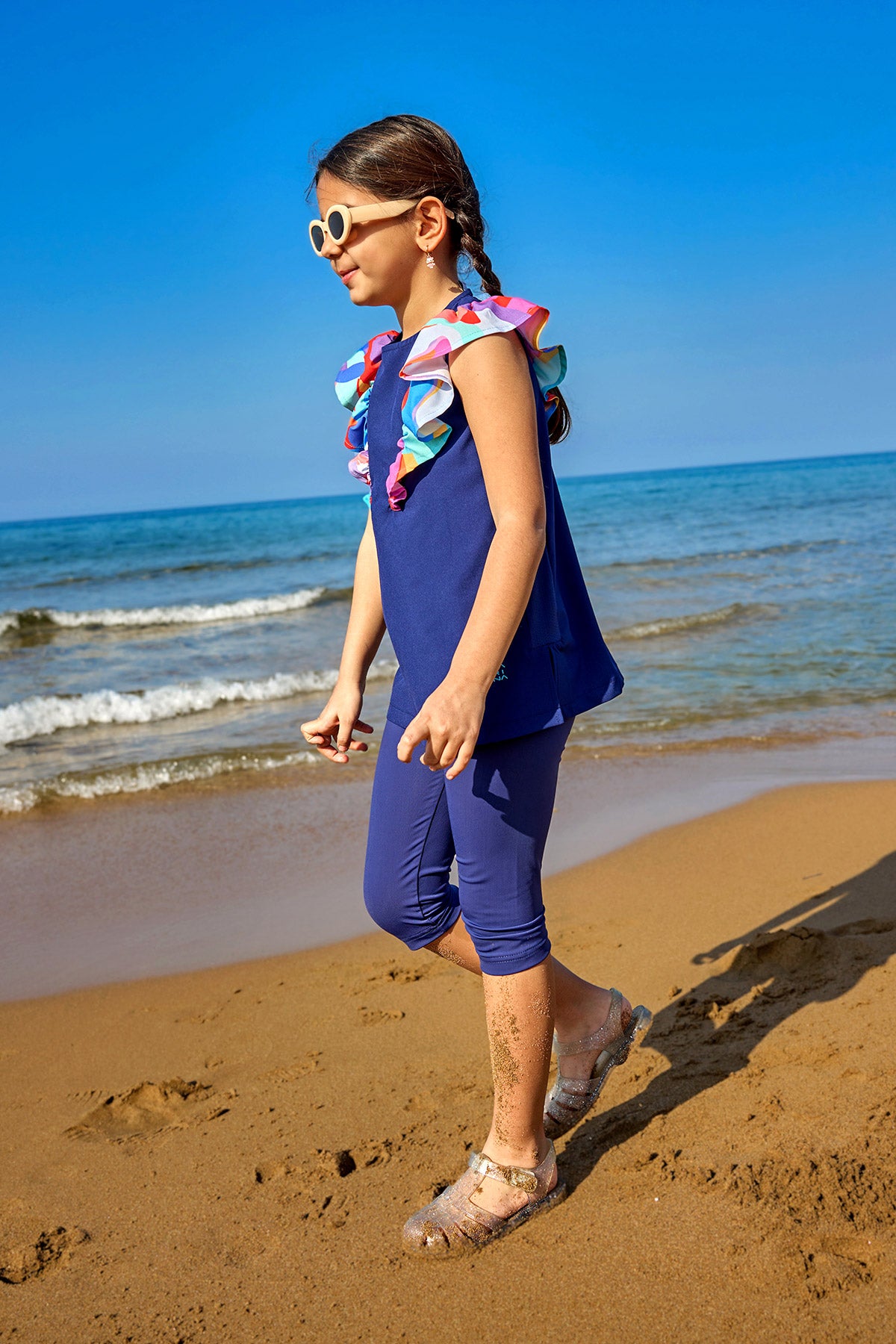 Marina UPF50+ Protected Modest Swimwear for Girls – Navy Ruffle C2502