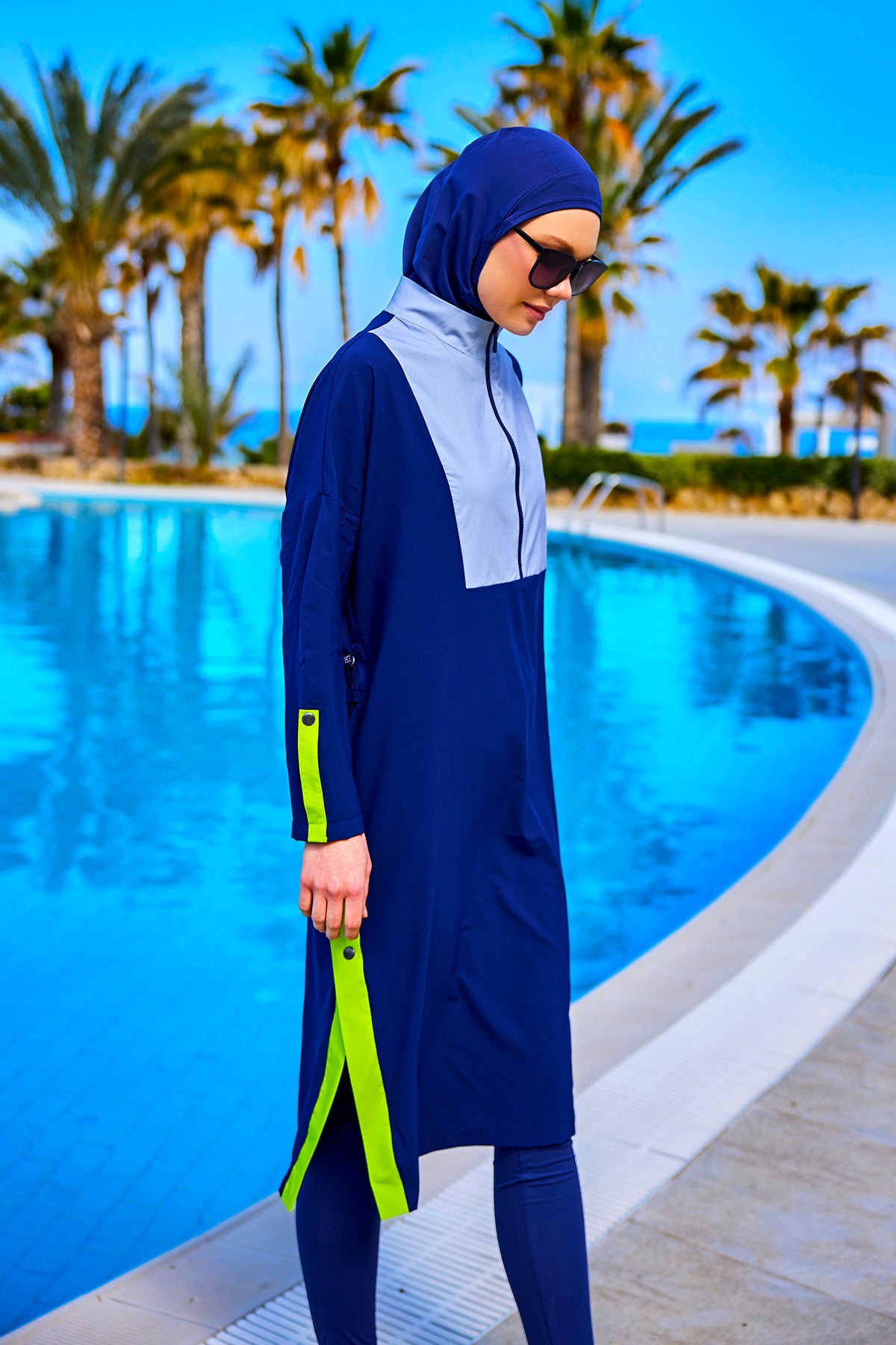 Navy Full Coverage Modest Swimsuit – Burkini with Adjustable Fit M2527-3 Main image