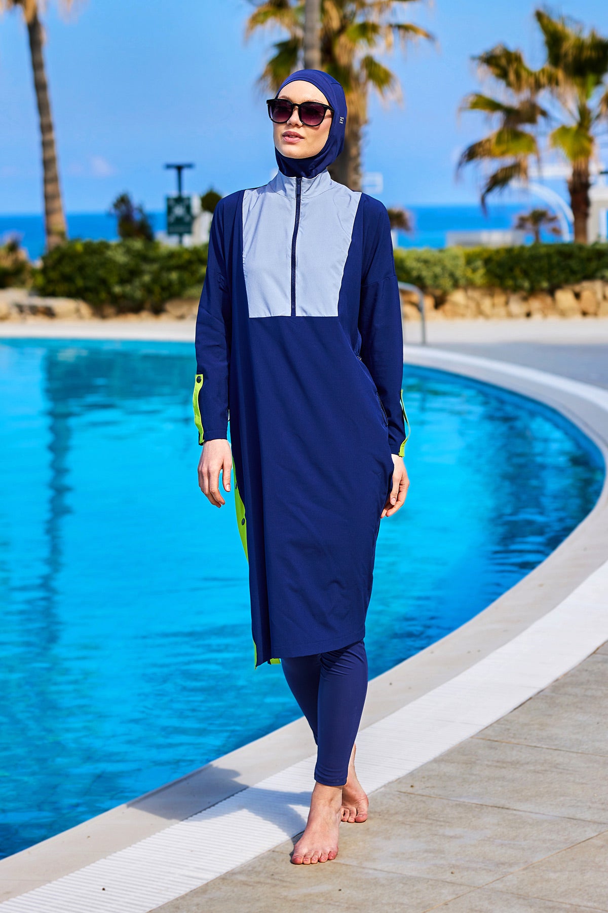 Navy Full Coverage Modest Swimsuit – Burkini with Adjustable Fit M2527-3
