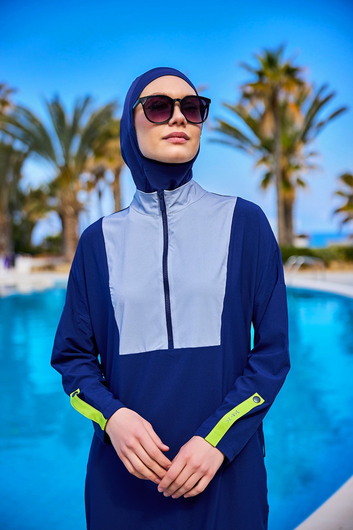 Navy Full Coverage Modest Swimsuit – Burkini with Adjustable Fit M2527-3