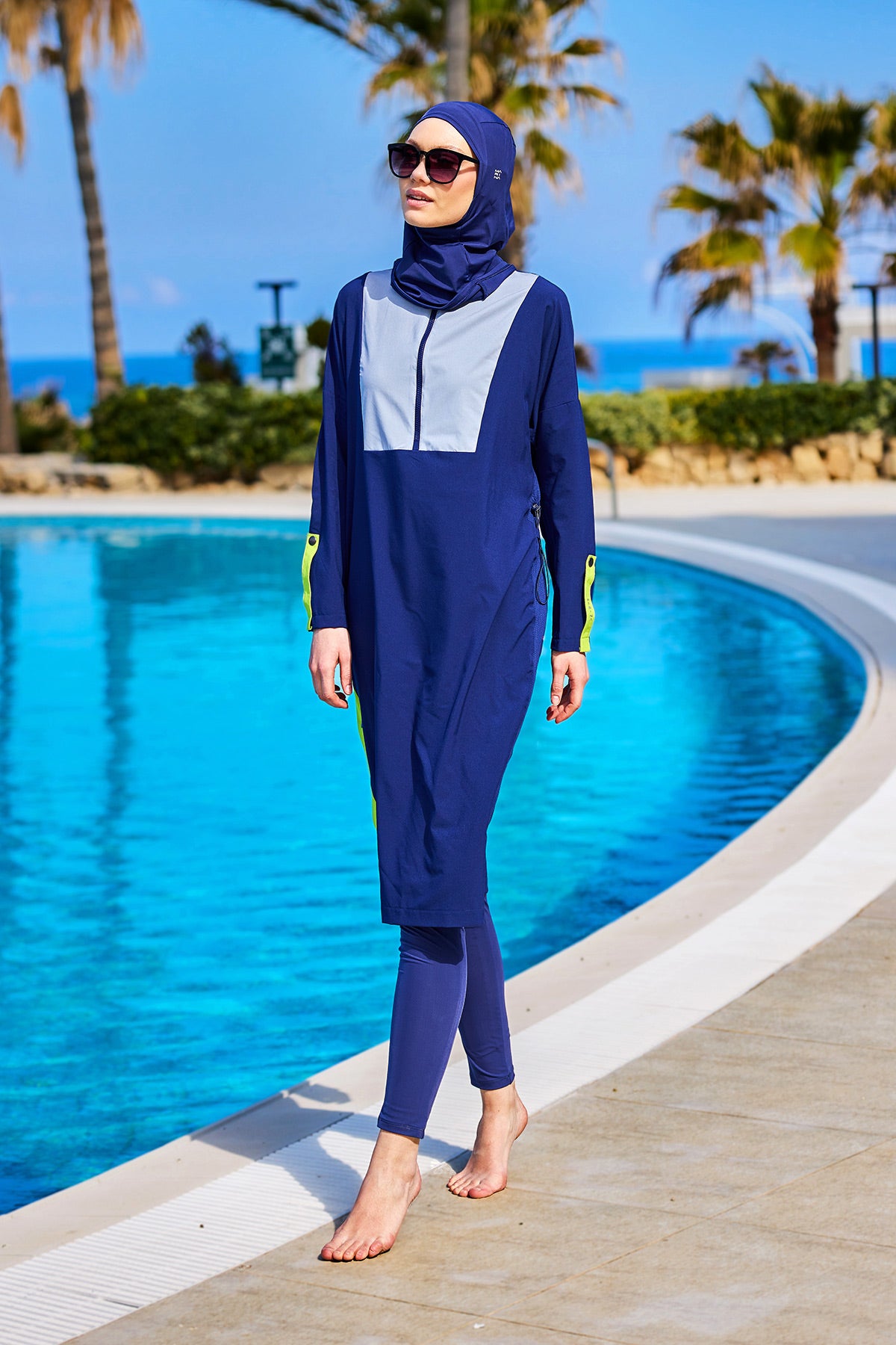 Navy Full Coverage Modest Swimsuit – Burkini with Adjustable Fit M2527-3