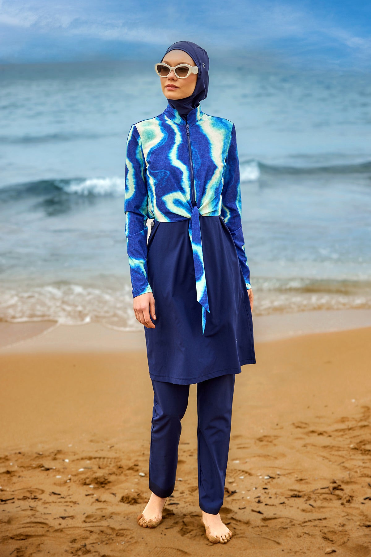Navy Blue Full Coverage Modest Swimwear Burkini Set M2530-2