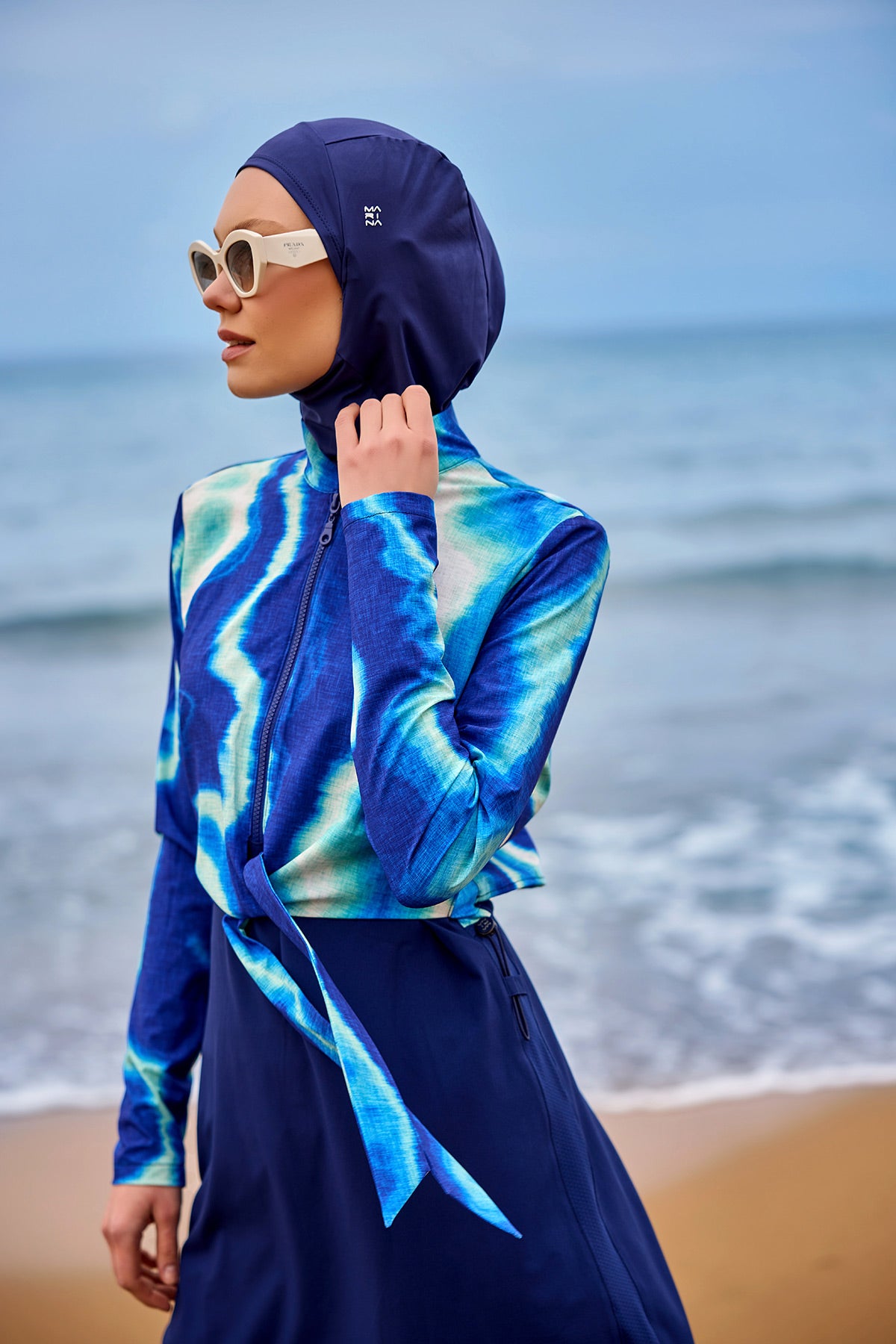 Navy Blue Full Coverage Modest Swimwear Burkini Set M2530-2