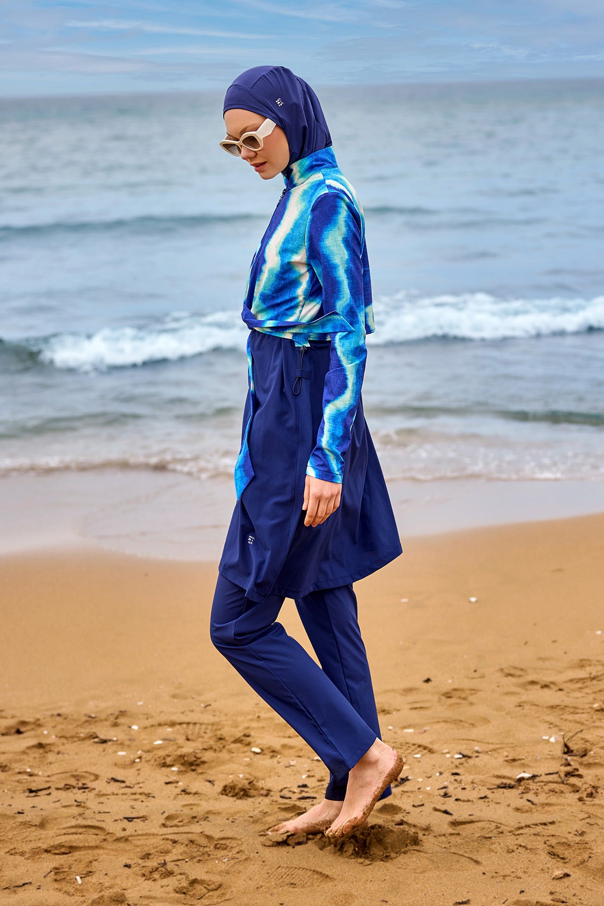Navy Blue Full Coverage Modest Swimwear Burkini Set M2530-2