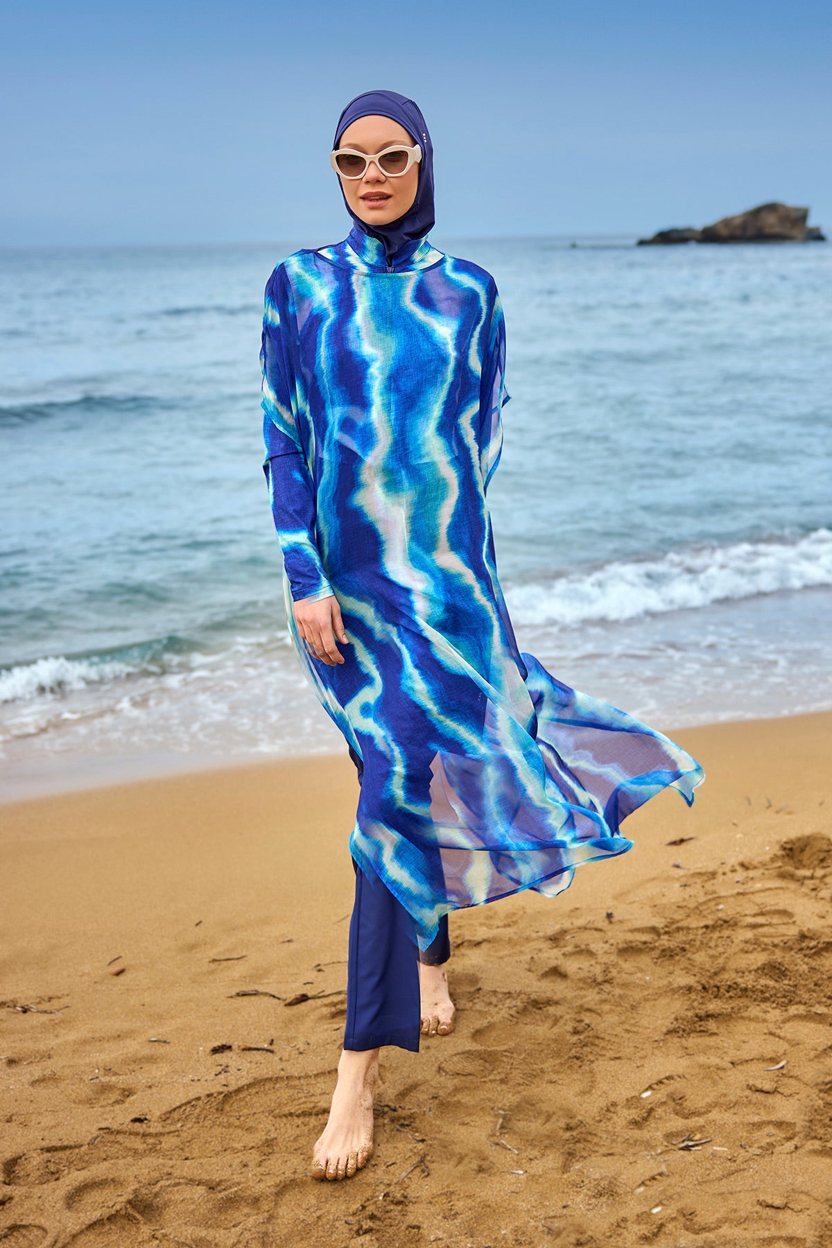 Navy Blue Full Coverage Modest Swimwear Burkini Set M2530-2