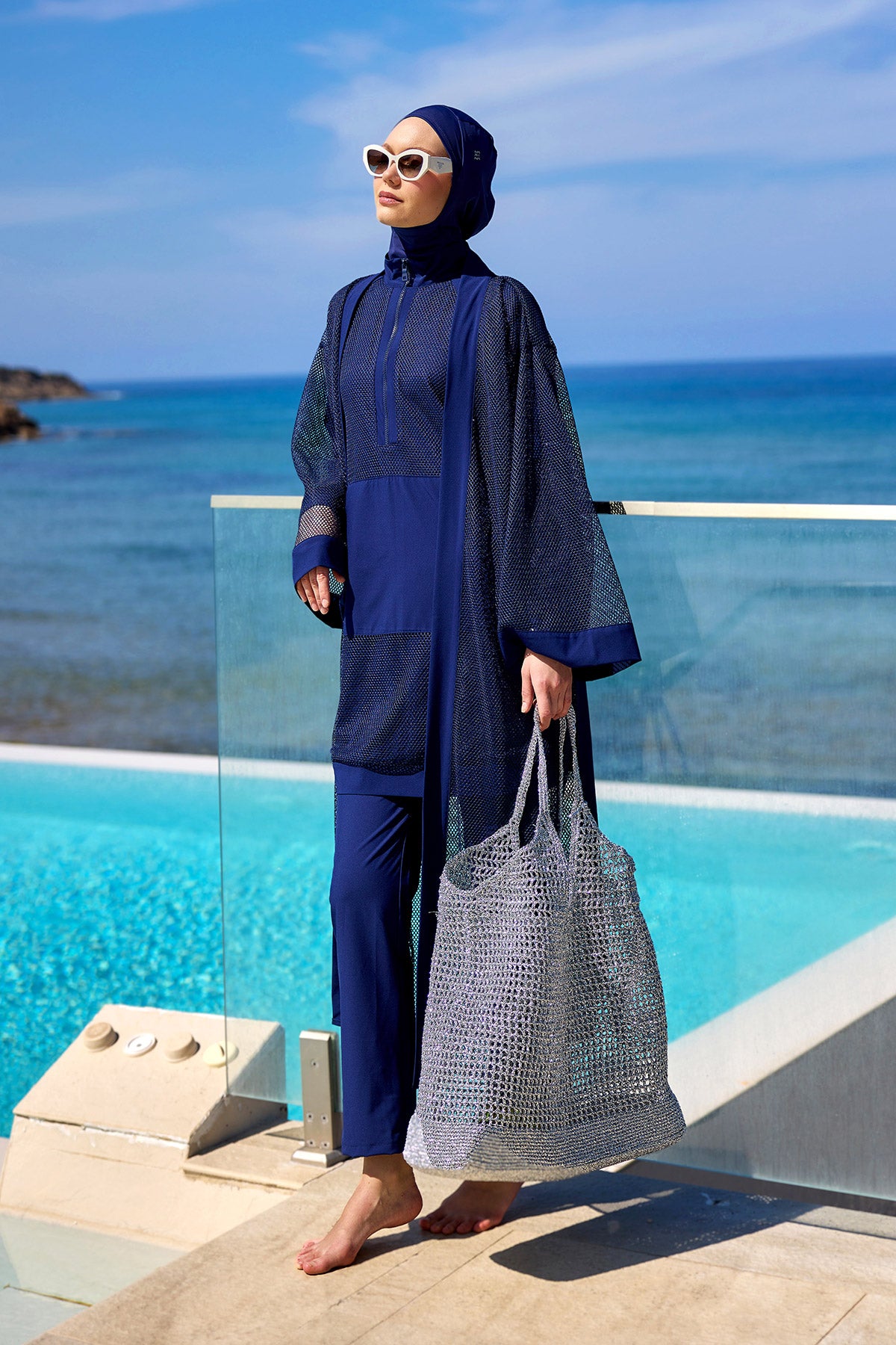 Navy Full Coverage Modest Swimwear Burkini Set M2534-2